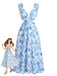 Blue 1950s Backless Dress Pleated Chiffon Dress