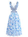Blue 1950s Backless Dress Pleated Chiffon Dress