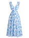 Blue 1950s Backless Dress Pleated Chiffon Dress