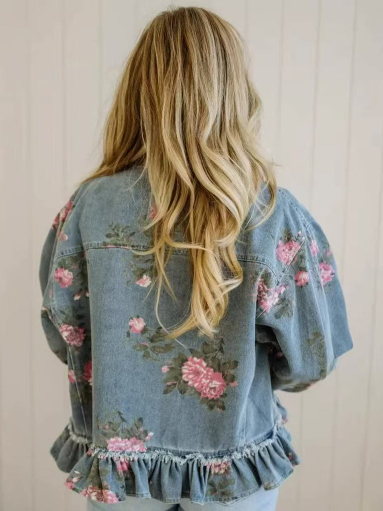 Blue 1950s Floral Denim Vintage Top 6