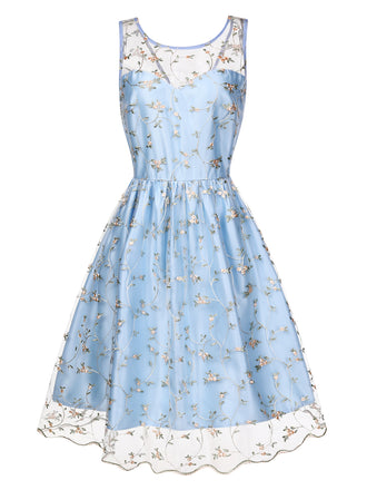 Blue 1950s Floral Embroidery Lace Dress, vintage dress, retro fashion, rockabilly, pin-up fashion - perfect for women who love vintage and retro fashion