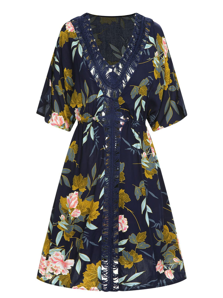 Blue 1950s Floral Hollow Cover-Up, vintage fashion, retro style - perfect for women who love vintage and retro fashion
