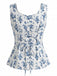 Blue 1980s Floral Square Neck Top 2