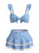 Blue 1950s Print Swimsuit