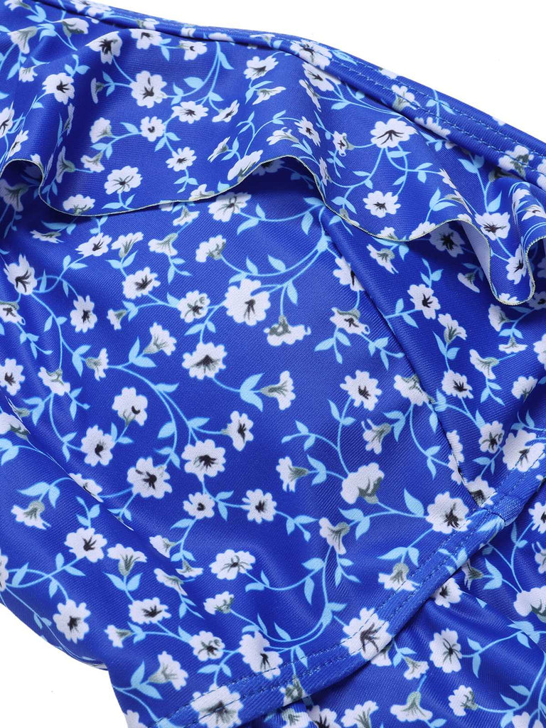 Blue 1950s Floral Ruffles One-Piece Swimsuit — because 1950s glamour never goes out of style