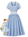 Blue 1950s Gingham Plaid Ruffle Swing Dress - vintage dress, retro fashion, rockabilly