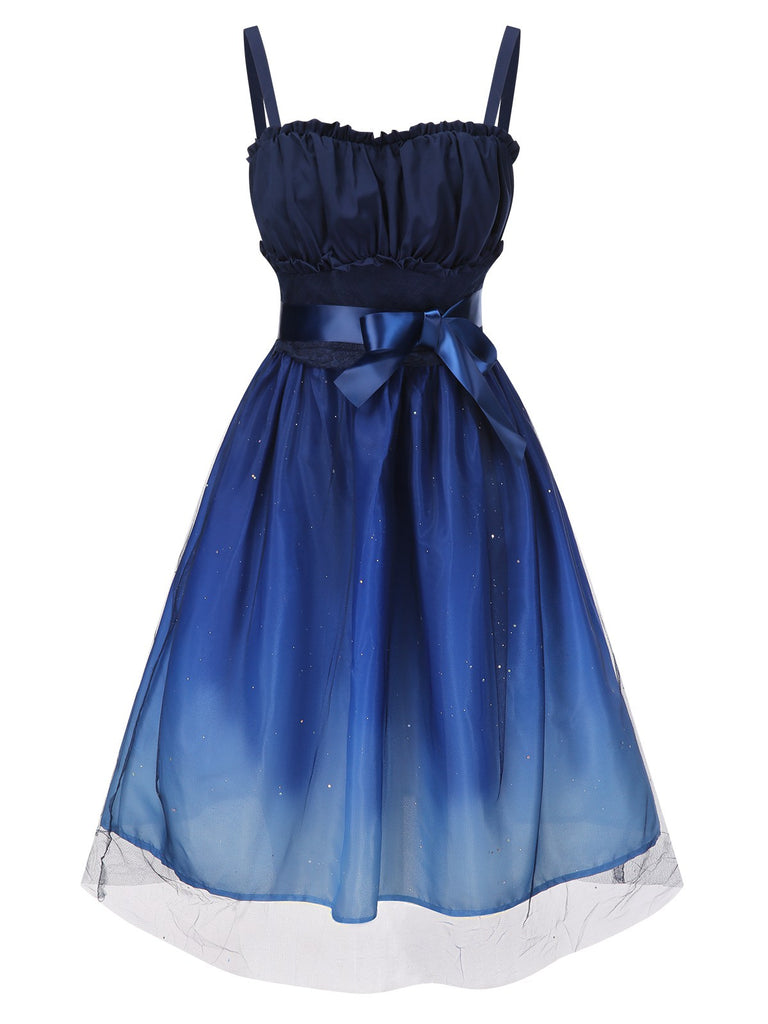 Blue 1950s Gradient Mesh Waist Smocked Dress, vintage dress, retro fashion, rockabilly, pin-up fashion - perfect for women who love vintage and retro fashion