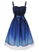 Blue 1950s Gradient Mesh Waist Smocked Dress, vintage dress, retro fashion, rockabilly, pin-up fashion - perfect for women who love vintage and retro fashion