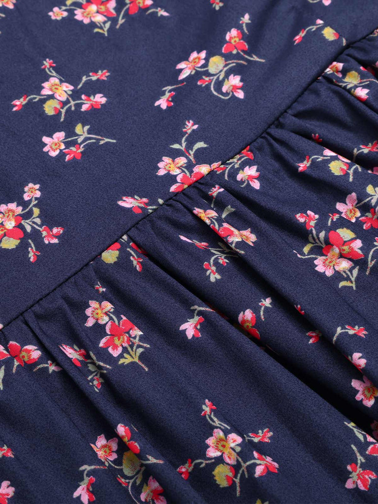 Blue 1950s Halter Lace Pure Cotton Floral Dress | vintage dress, retro fashion, elegant style - perfect for retro fashion enthusiasts