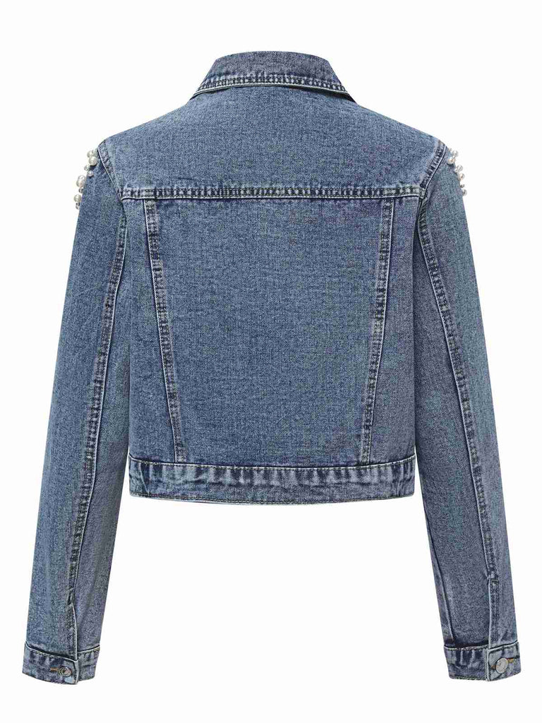1950s Lapel Pearls Denim Short | 1950s | vintage outerwear, retro jacket