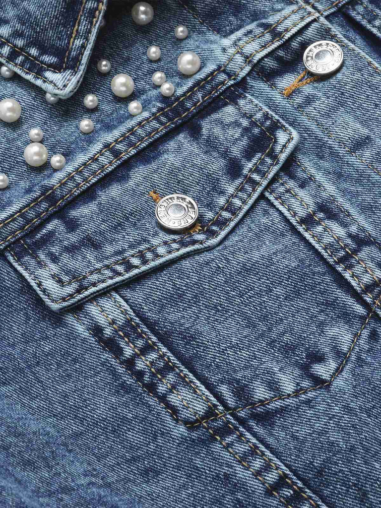 1950s Lapel Pearls Denim Short | 1950s | vintage outerwear, retro jacket