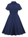 Blue 1950s Lapel Waist-Tie Cotton Dress: where 1950s romance meets her modern spirit