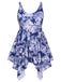 [Plus Size] Blue 1950s Leaves Spaghetti Strap Swimsuit, vintage swimsuit, pin-up swimwear - perfect for women who love vintage and retro fashion