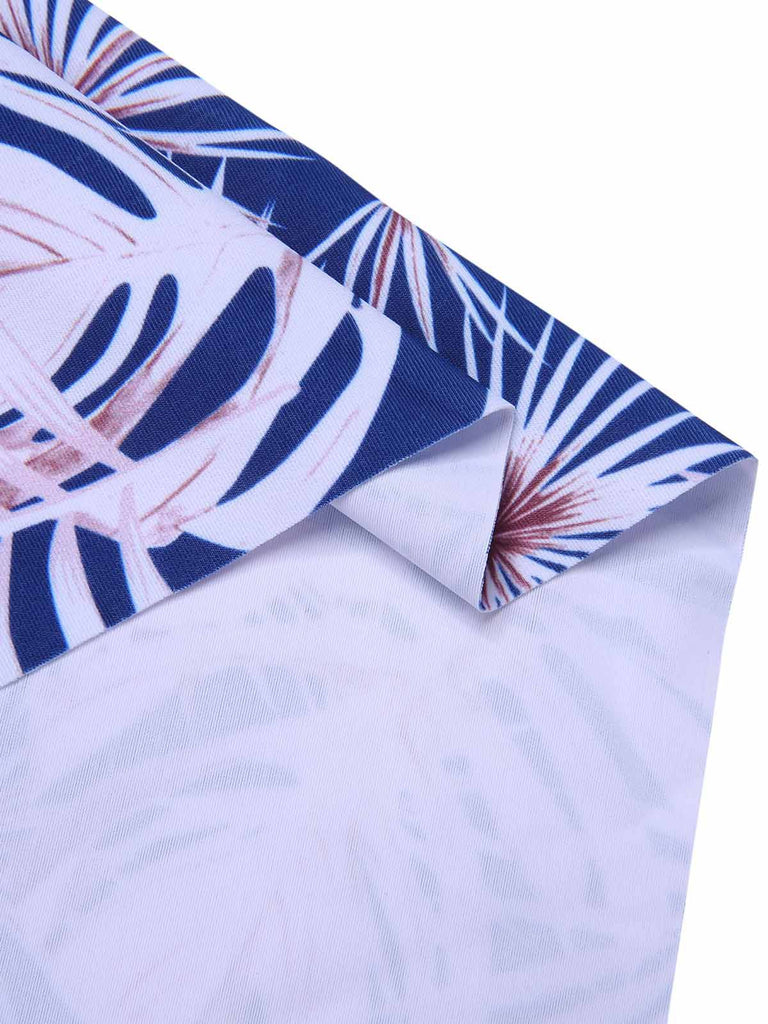 [Plus Size] Blue 1950s Leaves Spaghetti Strap Swimsuit, vintage swimsuit, pin-up swimwear - perfect for women who love vintage and retro fashion