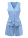 Blue 1950s Linen V-Neck Vest Shorts 2PCS, vintage fashion, retro style - perfect for women who love vintage and retro fashion