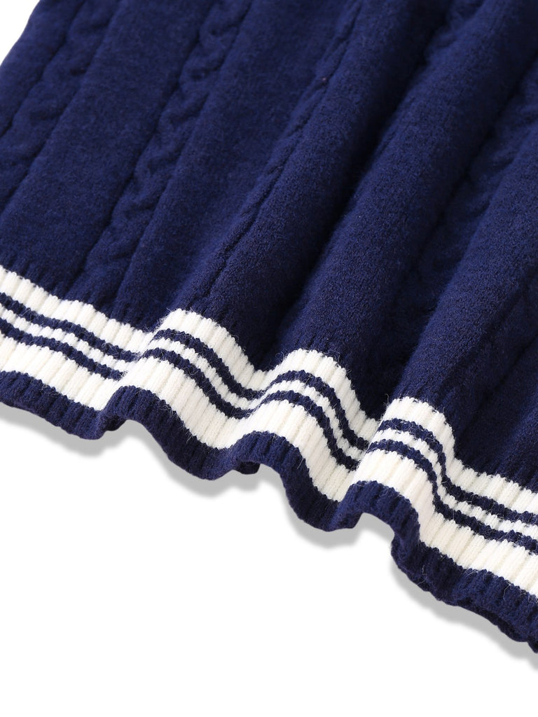 Blue 1950s Nautical Knit V-Neck Striped Sweater - vintage fashion, retro style