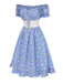 Blue 1950s Off-Shoulder Plaids Daisy Lace-Up Dress - vintage dress, retro fashion, rockabilly