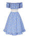 Blue 1950s Off-Shoulder Plaids Daisy Lace-Up Dress - vintage dress, retro fashion, rockabilly