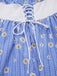 Blue 1950s Off-Shoulder Plaids Daisy Lace-Up Dress - vintage dress, retro fashion, rockabilly