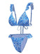 Blue 1950s Paisley Print Ruffle Trim Triangle Bikini Swimsuit, vintage swimsuit, pin-up swimwear - perfect for women who love vintage and retro fashion