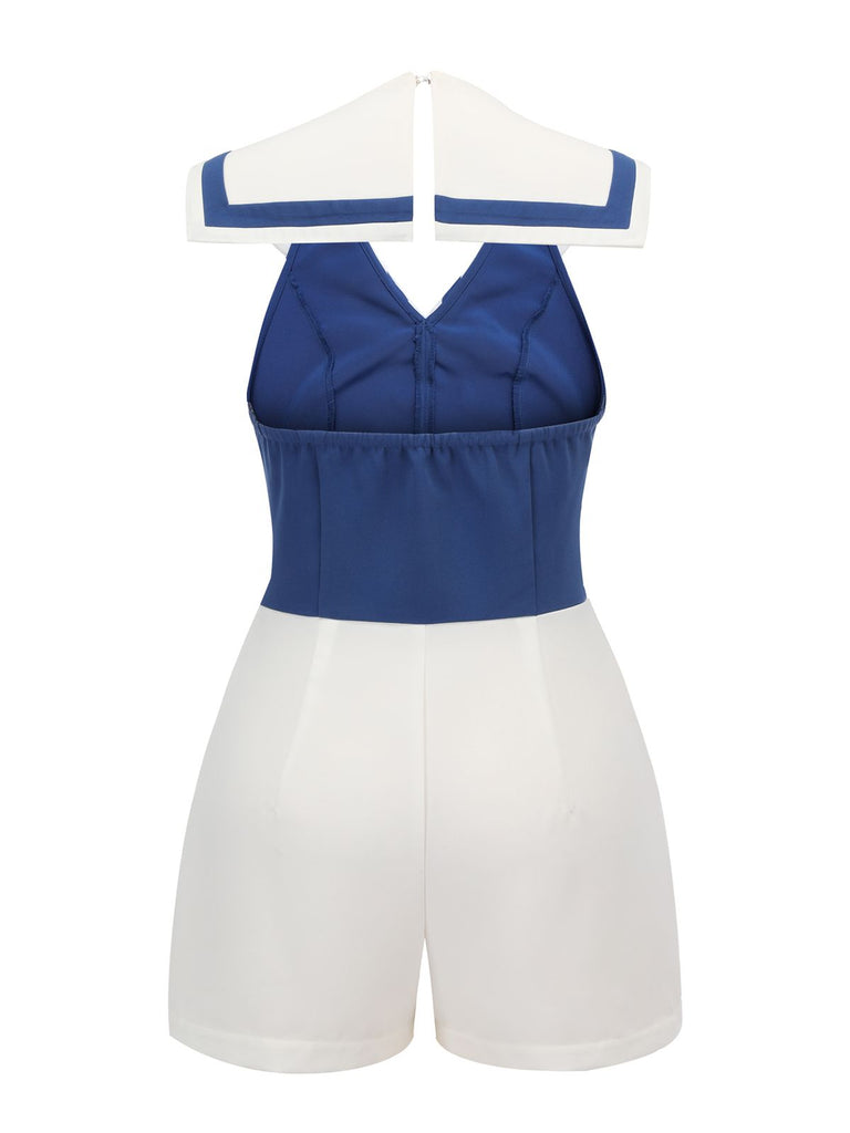 Blue 1950s Patchwork Halter Navy Romper, vintage romper, retro jumpsuit - perfect for women who love vintage and retro fashion