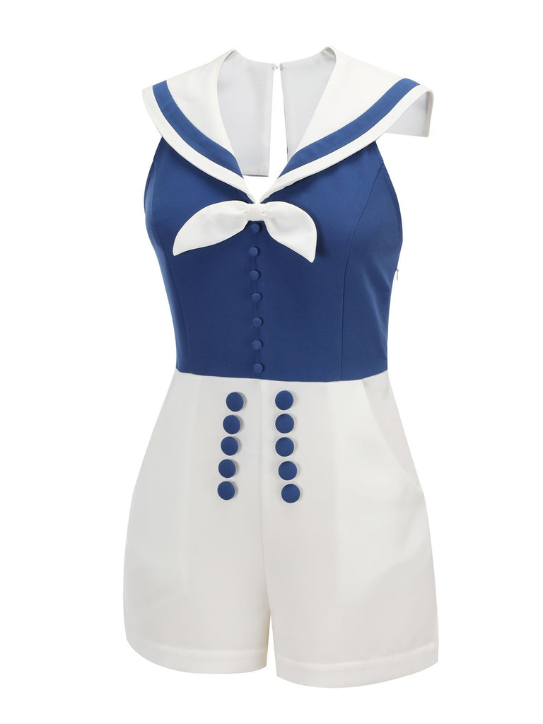 Blue 1950s Patchwork Halter Navy Romper, vintage romper, retro jumpsuit - perfect for women who love vintage and retro fashion