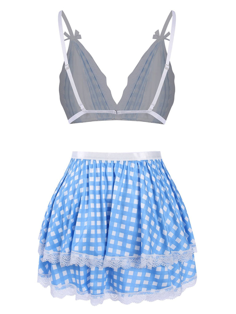 Blue 1950s Pin Check Straps Pajama, vintage fashion, retro style - perfect for women who love vintage and retro fashion