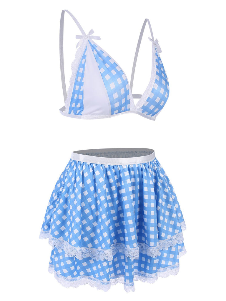 Blue 1950s Pin Check Straps Pajama, vintage fashion, retro style - perfect for women who love vintage and retro fashion
