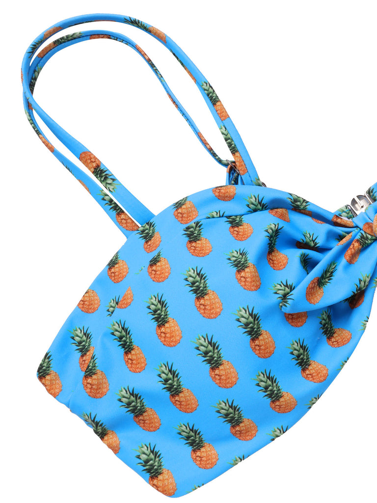Blue 1950s Pineapple Strap Bow Swimsuit — 1950s poolside glamour meets sun-drenched confidence