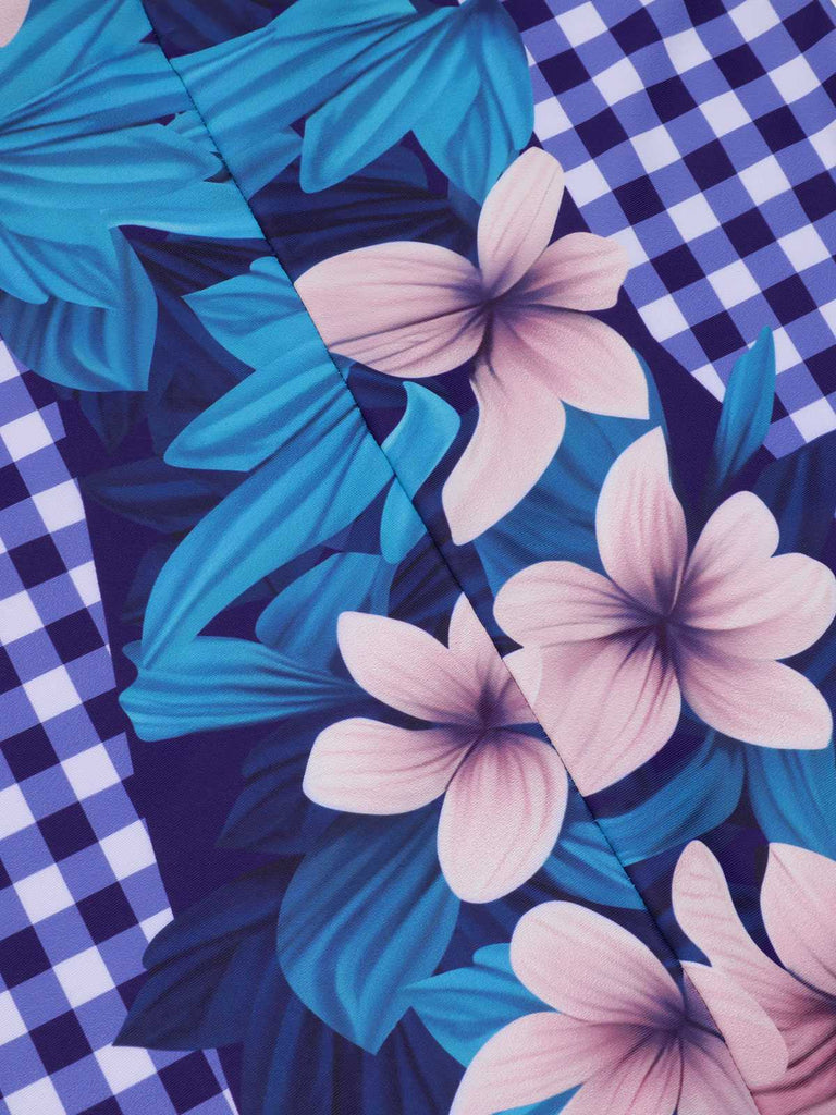 Blue 1950s Plaid Floral Swimsuit: timeless style reimagined