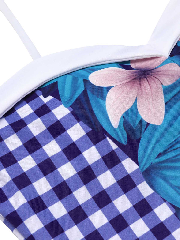 Blue 1950s Plaid Floral Swimsuit — vintage elegance for the modern woman