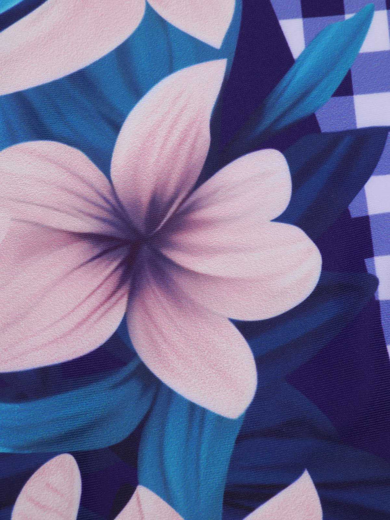 Blue 1950s Plaid Floral Swimsuit: timeless style reimagined