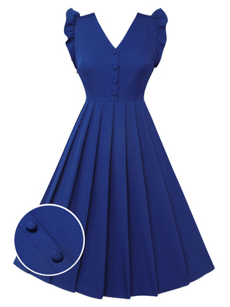 Blue 1950s Pleated Ruffles Vest Dress, vintage dress, retro fashion, rockabilly, pin-up fashion - perfect for women who love vintage and retro fashion