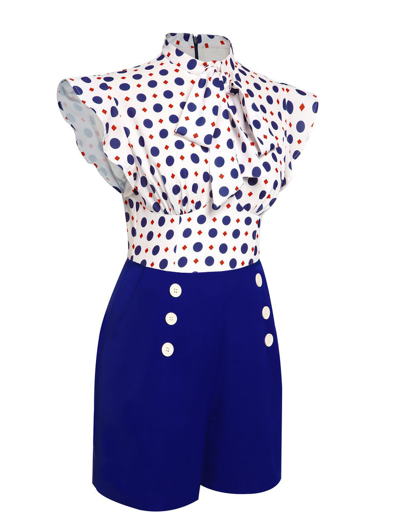 Blue 1950s Polka Dot Buttoned Romper: timeless style reimagined