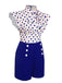 Blue 1950s Polka Dot Buttoned Romper: timeless style reimagined