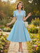 Blue 1950s Polka Dot Keyhole Tulip Sleeve Belted Dress, vintage dress, retro fashion, rockabilly, pin-up fashion - perfect for women who love vintage and retro fashion