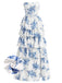 Blue 1930s Floral Strapless Fishbone Tiered Long Dress - vintage dress, retro fashion, floral print for vintage lovers
