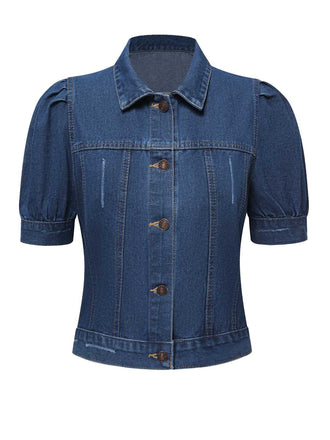Blue 1950s Puff Sleeve Denim Cropped Coat - vintage fashion, retro style