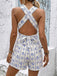 Light Blue 1950s Ocean Print Halter Romper 5