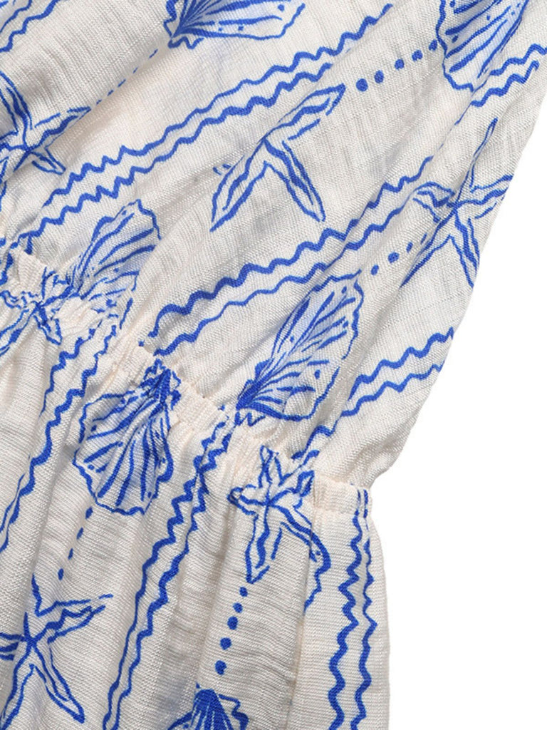 Light Blue 1950s Ocean Print Halter Romper 7