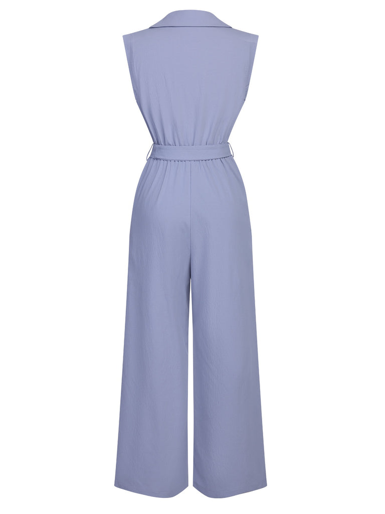 Blue 1950s Solid Cap Sleeves Lapel Jumpsuit, vintage romper, retro jumpsuit - perfect for women who love vintage and retro fashion