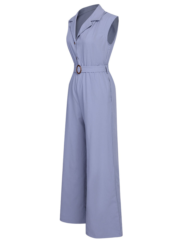 Blue 1950s Solid Cap Sleeves Lapel Jumpsuit, vintage romper, retro jumpsuit - perfect for women who love vintage and retro fashion