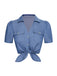Blue 1950s Solid Waist Tie Lapel Blouse, vintage top, retro blouse - perfect for women who love vintage and retro fashion