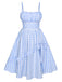 Blue 1950s Spaghetti Strap Plaids Bow Decor Dress: where 1950s romance meets her modern spirit