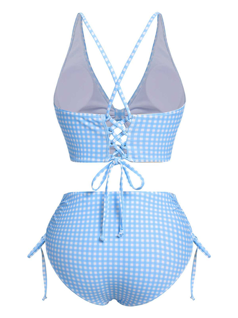 Blue 1950s Spaghetti Strap Plaids Swimsuit — because 1950s glamour never goes out of style