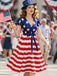 Blue 1950s Star Stripe V-Neck Patchwork Dress: where 1950s romance meets her modern spirit