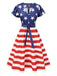 This Blue 1950s Star Stripe V-Neck Patchwork Dress wraps her in 1950s elegance, one twirl at a time