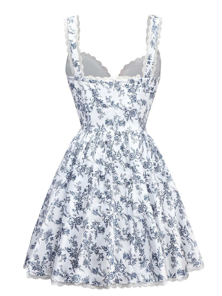 Retro Stage Floral Lace Bustier Corset Mini Dress Homecoming Sundress Retro Stage Floral Lace Bustier Corset Mini Dress Homecoming Sundress
