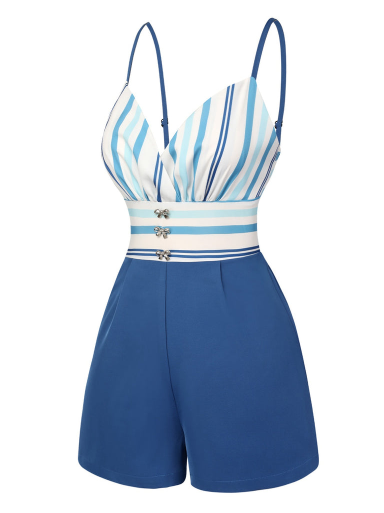 Blue 1950s Stripe Back Strap Romper, vintage romper, retro jumpsuit - perfect for women who love vintage and retro fashion