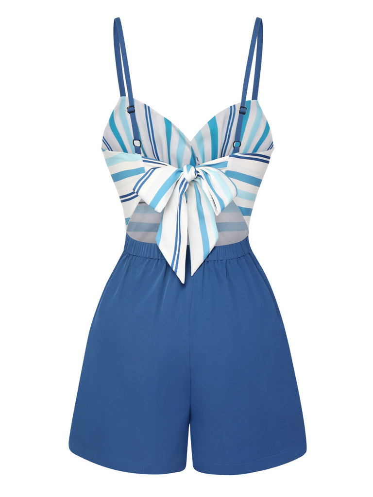 Blue 1950s Stripe Back Strap Romper, vintage romper, retro jumpsuit - perfect for women who love vintage and retro fashion